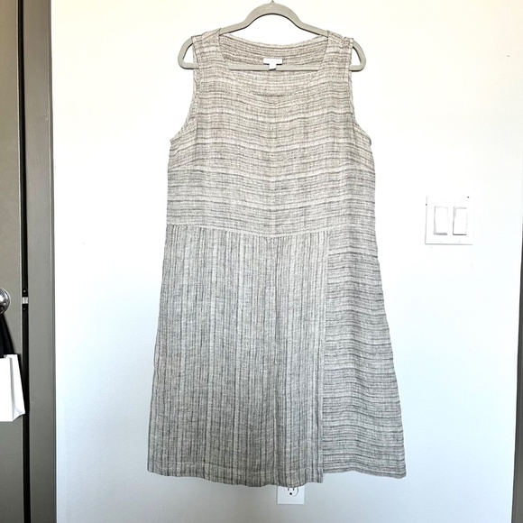 J. Jill Pure Jill Linen Faux Wrap Shift Dress Gray Lagenlook Sleeveless Size L - Picture 2 of 10
